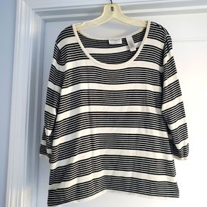 VILLAGER by Liz Claiborne Woman's 2 100% cotton 3/4 sleeve cream & black sweater